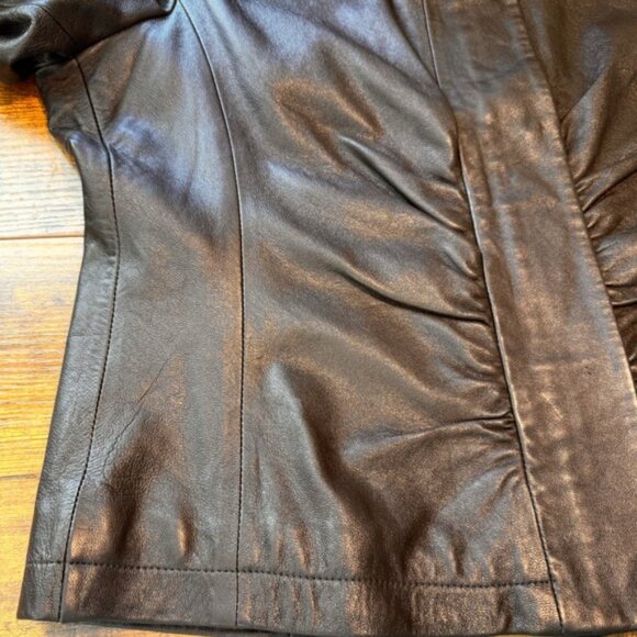 Y2K Industry Moto Buttery Leather Jacket Womens XL Chocolate Brown Ruched Front - Picture 11 of 14
